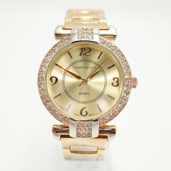 Charter Club Gold Tone Womens 36mm Watch Jewel Bezel with New Battery - Picture 5 of 13